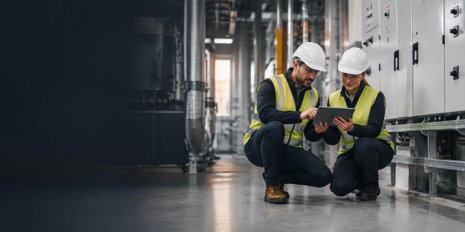 Project engineers safely reviewing installation details on site