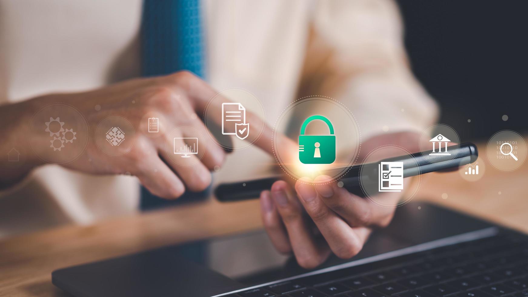 Privacy and security icons over a mobile device